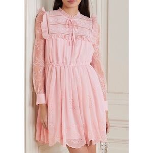 Self-Portrait Guipure lace-trimmed broderie anglaise chiffon mini dress